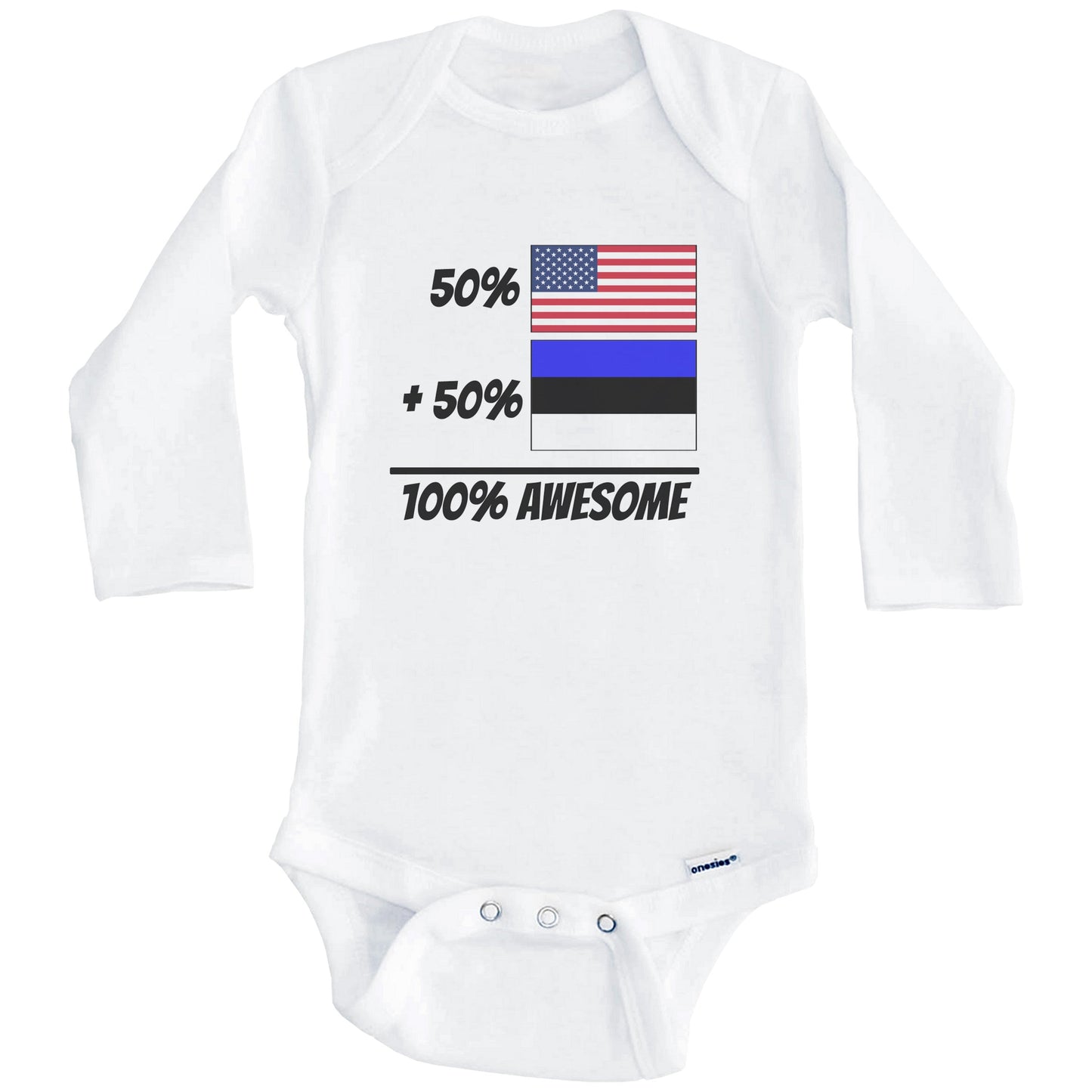 50% American Plus 50% Estonian Equals 100% Awesome Cute Estonia Flag Baby Onesie (Long Sleeves)