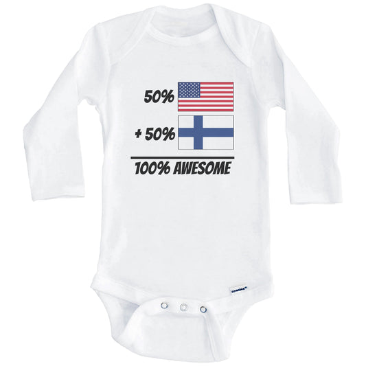 50% American Plus 50% Finnish Equals 100% Awesome Cute Finland Flag Baby Onesie (Long Sleeves)