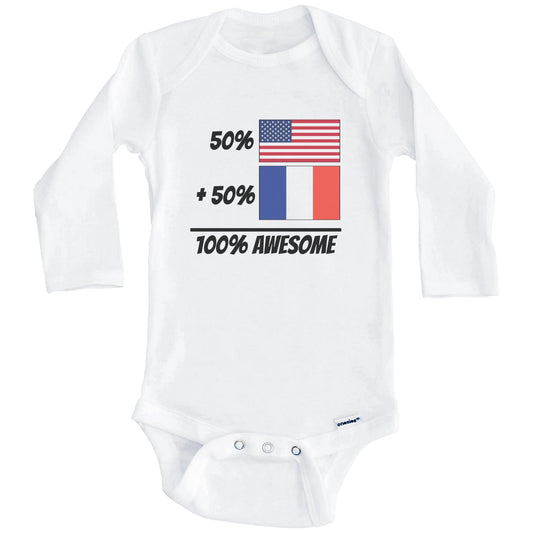 50% American Plus 50% French Equals 100% Awesome Cute France Flag Baby Onesie (Long Sleeves)