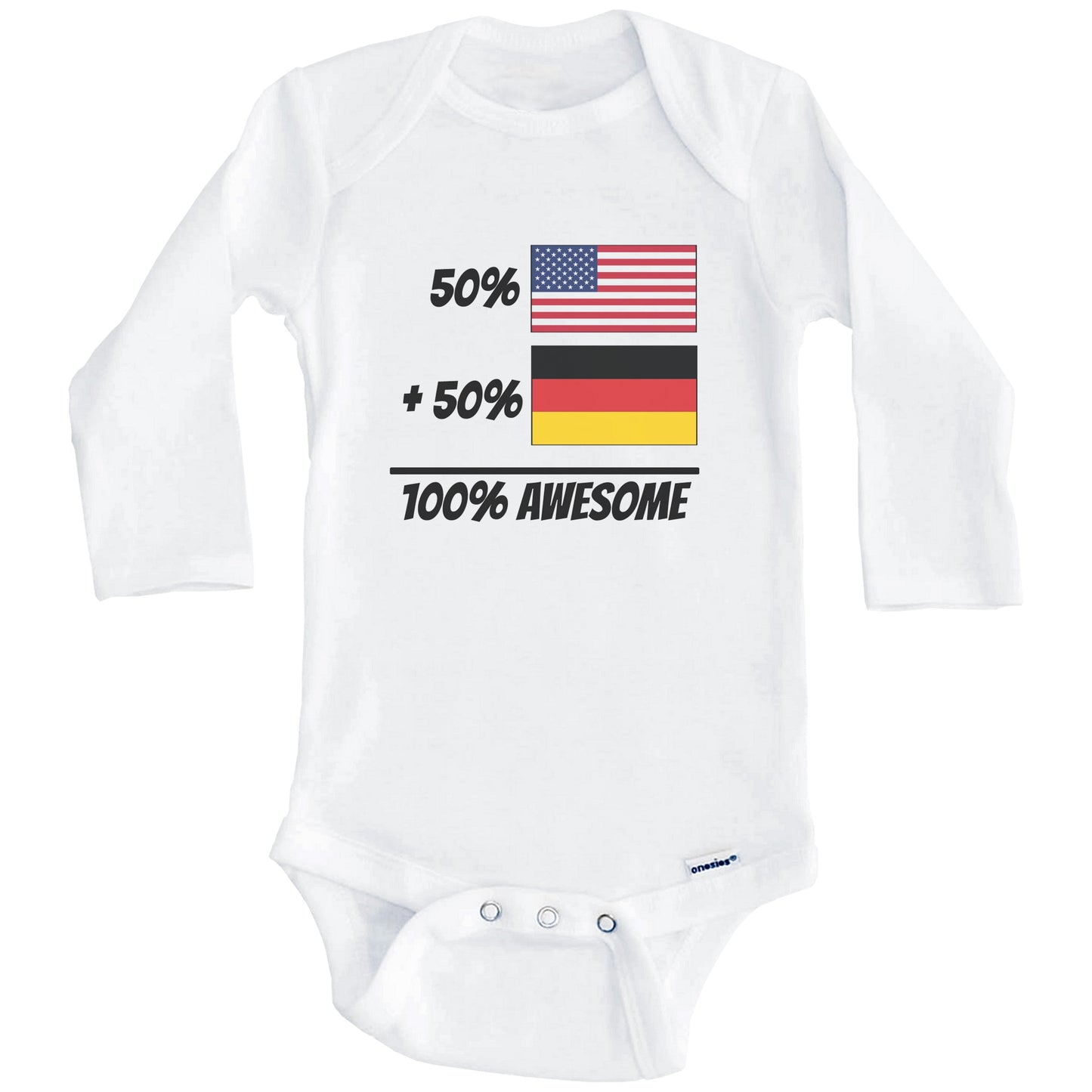 50% American Plus 50% German Equals 100% Awesome Cute Germany Flag Baby Onesie (Long Sleeves)