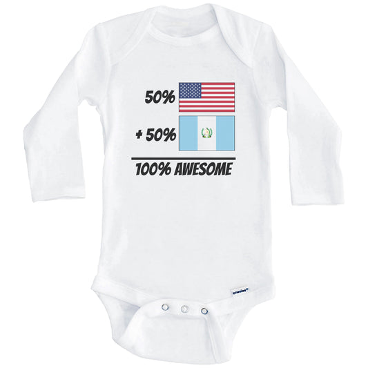 50% American Plus 50% Guatemalan Equals 100% Awesome Cute Guatemala Flag Baby Onesie (Long Sleeves)