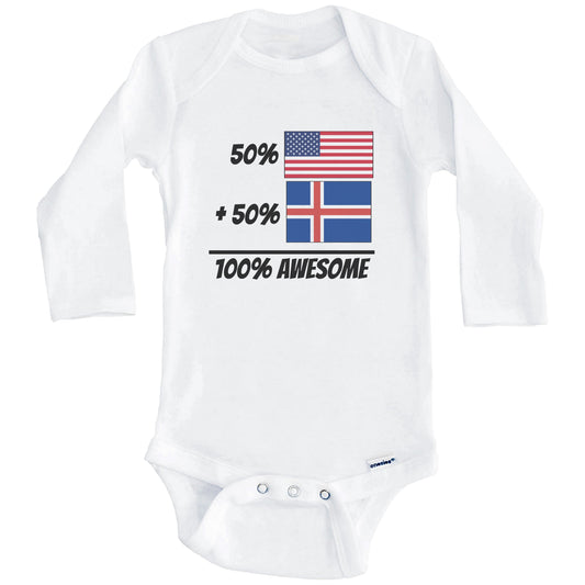50% American Plus 50% Icelandic Equals 100% Awesome Cute Iceland Flag Baby Onesie (Long Sleeves)