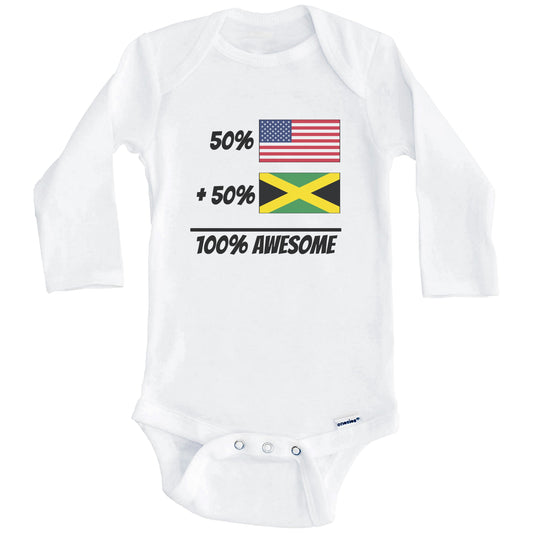 50% American Plus 50% Jamaican Equals 100% Awesome Cute Jamaica Flag Baby Onesie (Long Sleeves)