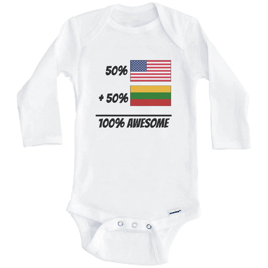 50% American Plus 50% Lithuanian Equals 100% Awesome Cute Lithuania Flag Baby Onesie (Long Sleeves)