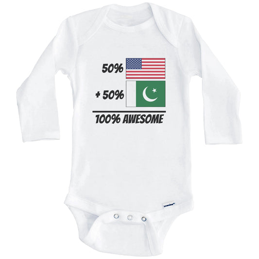 50% American Plus 50% Pakistani Equals 100% Awesome Cute Pakistan Flag Baby Onesie (Long Sleeves)