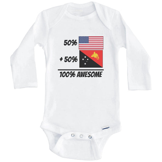 50% American Plus 50% Papuan Equals 100% Awesome Cute Papua New Guinea Flag Baby Onesie (Long Sleeves)