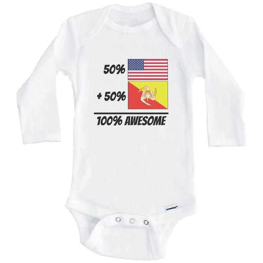 50% American Plus 50% Sicilian Equals 100% Awesome Cute Sicily Flag Baby Onesie (Long Sleeves)