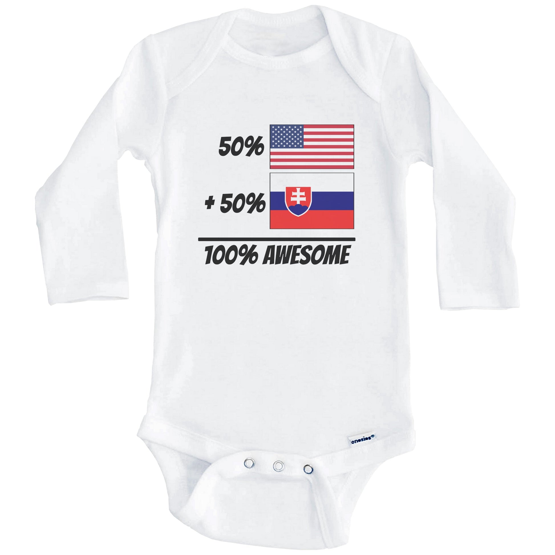 50% American Plus 50% Slovakian Equals 100% Awesome Cute Slovakia Flag Baby Onesie (Long Sleeves)