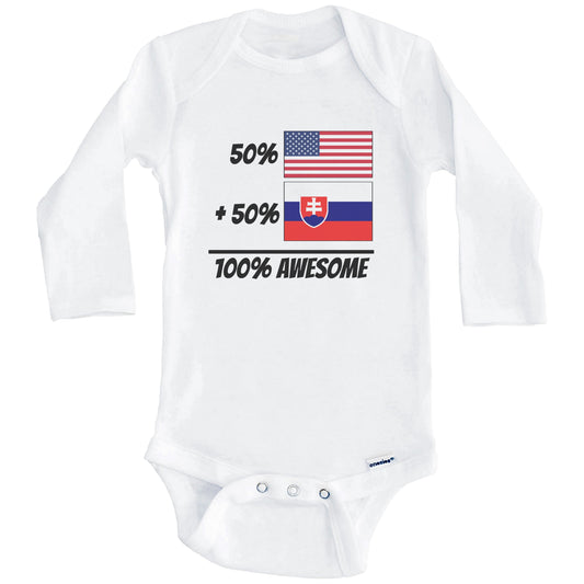 50% American Plus 50% Slovakian Equals 100% Awesome Cute Slovakia Flag Baby Onesie (Long Sleeves)