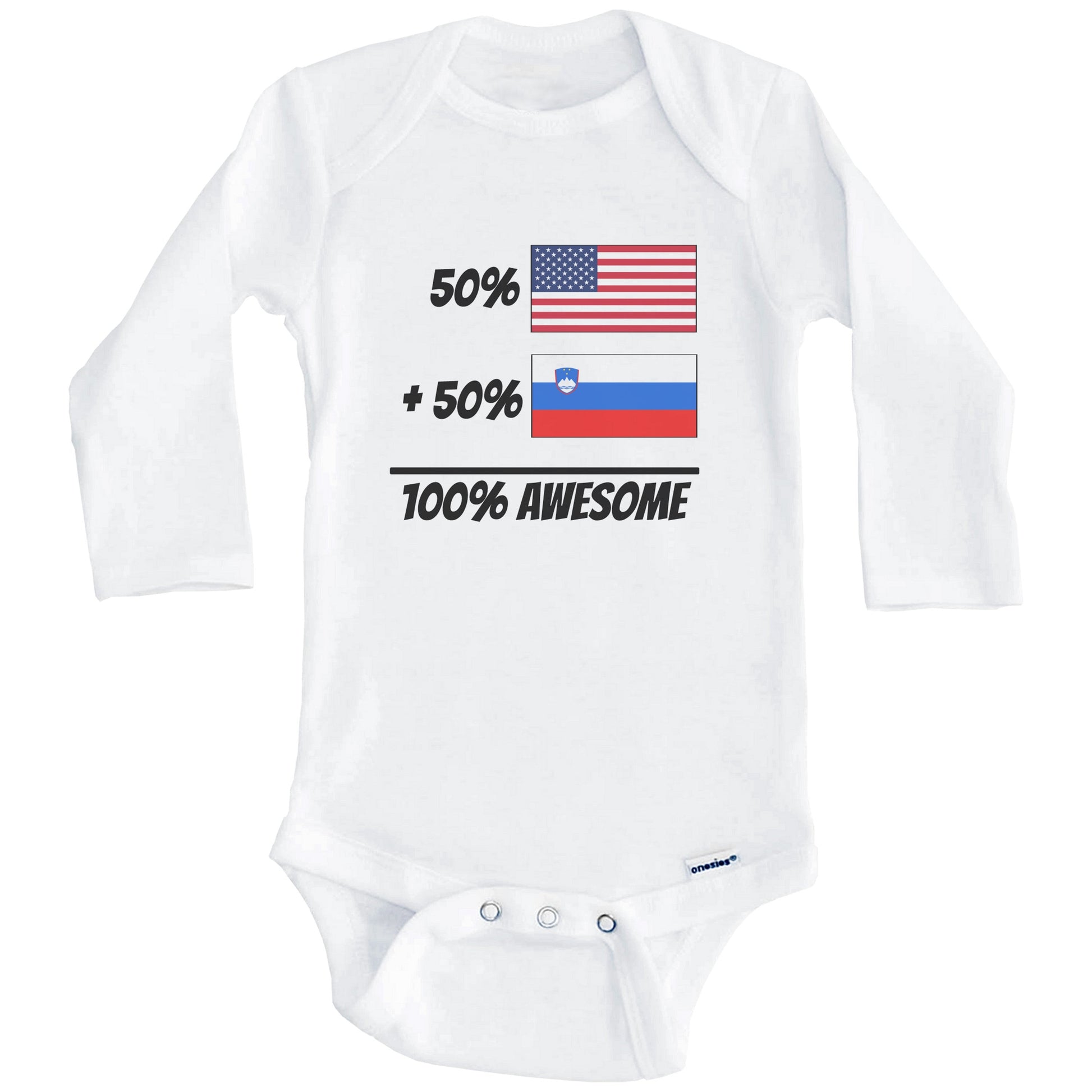 50% American Plus 50% Slovenian Equals 100% Awesome Cute Slovenia Flag Baby Onesie (Long Sleeves)
