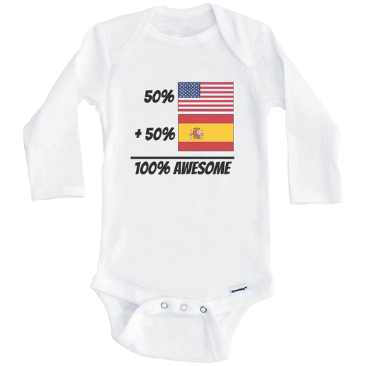 50% American Plus 50% Spanish Equals 100% Awesome Cute Spain Flag Baby Onesie (Long Sleeves)