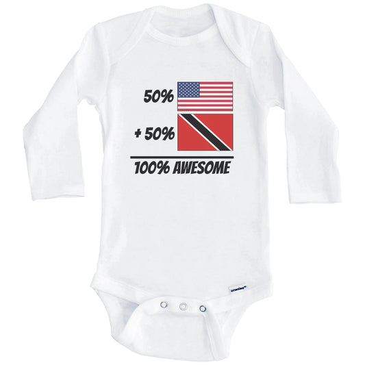 50% American Plus 50% Trinidadian Equals 100% Awesome Cute Trinidad and Tobago Flag Baby Onesie (Long Sleeves)