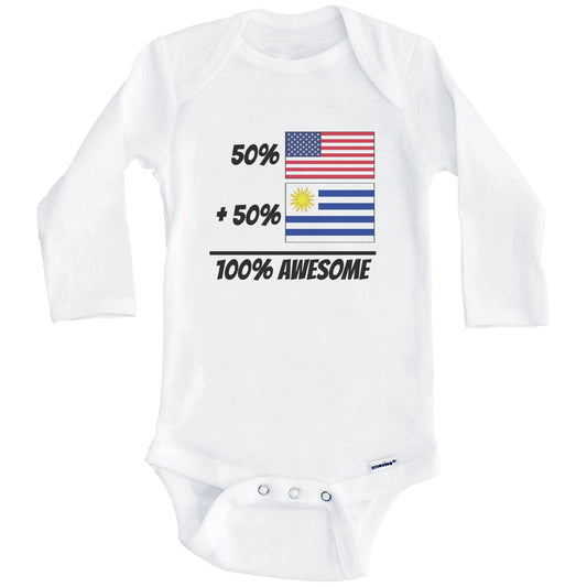 50% American Plus 50% Uruguayan Equals 100% Awesome Cute Uruguay Flag Baby Onesie (Long Sleeves)