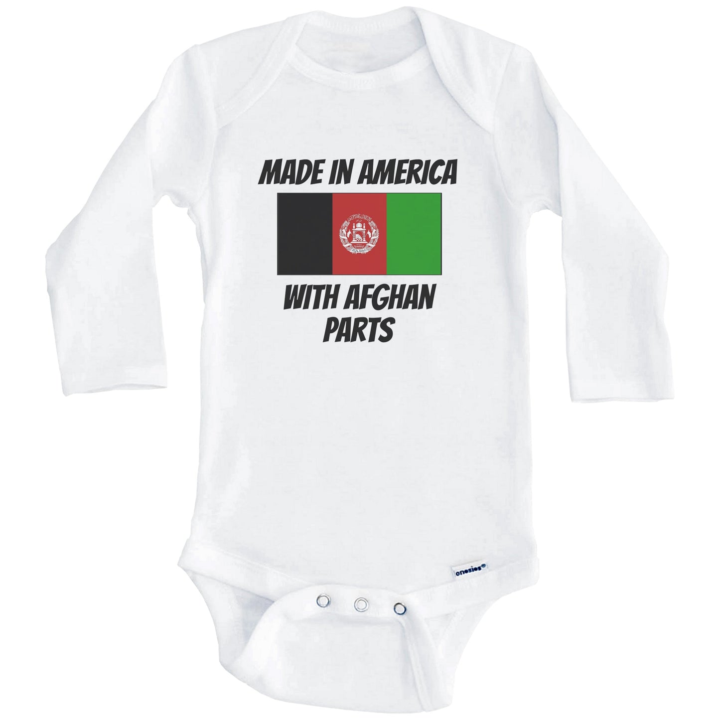 Made In America With Afghan Parts Afghanistan Flag Funny Baby Onesie (Long Sleeves)