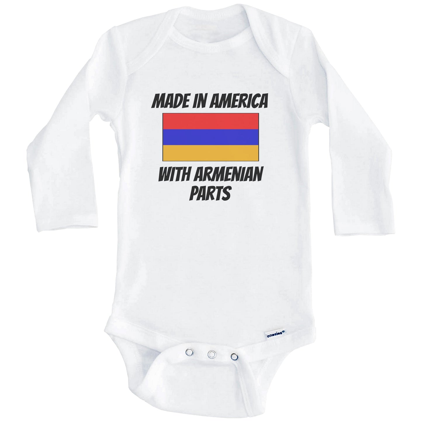 Made In America With Armenian Parts Armenia Flag Funny Baby Onesie (Long Sleeves)