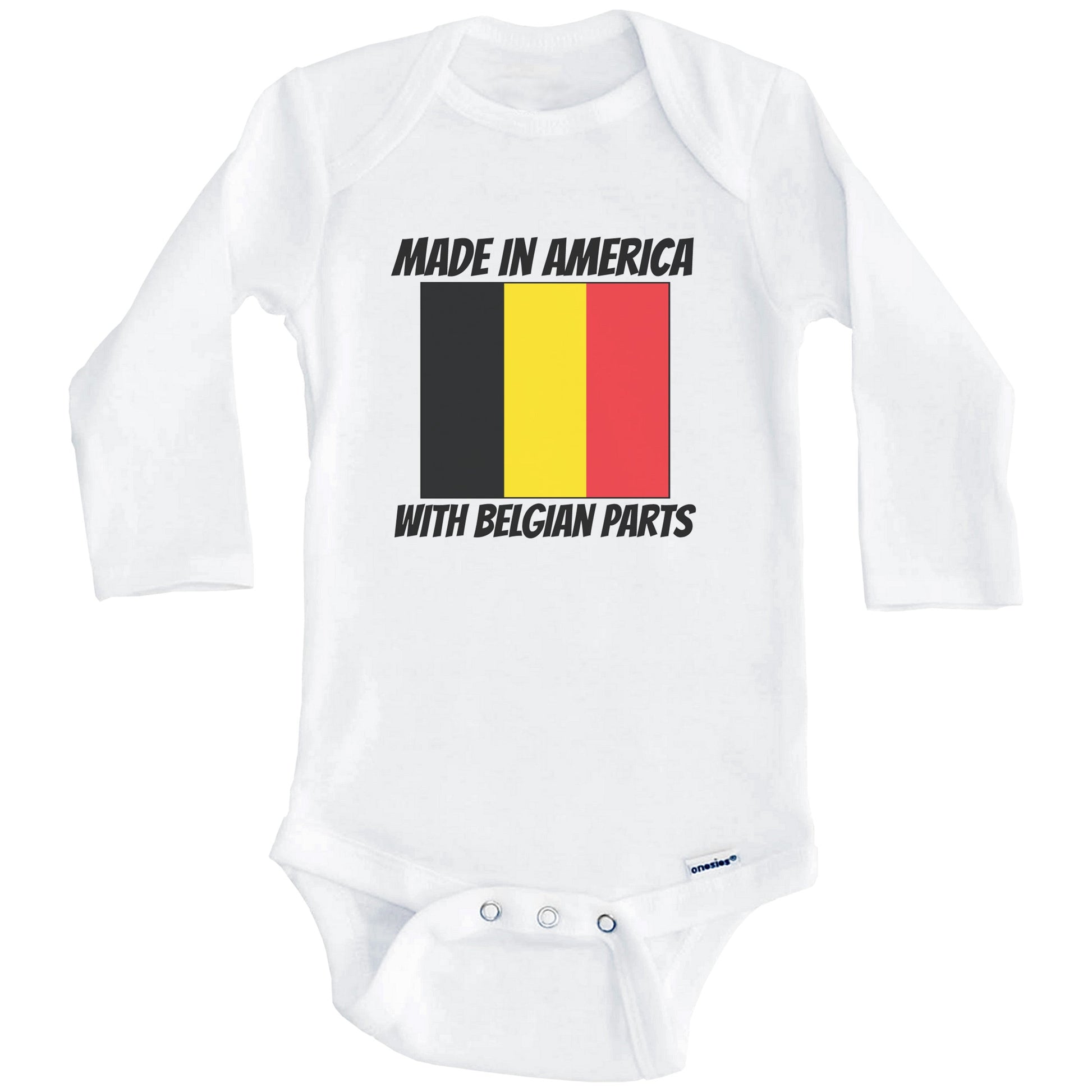 Made In America With Belgian Parts Belgium Flag Funny Baby Onesie (Long Sleeves)