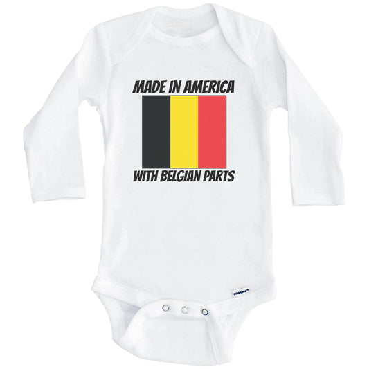 Made In America With Belgian Parts Belgium Flag Funny Baby Onesie (Long Sleeves)