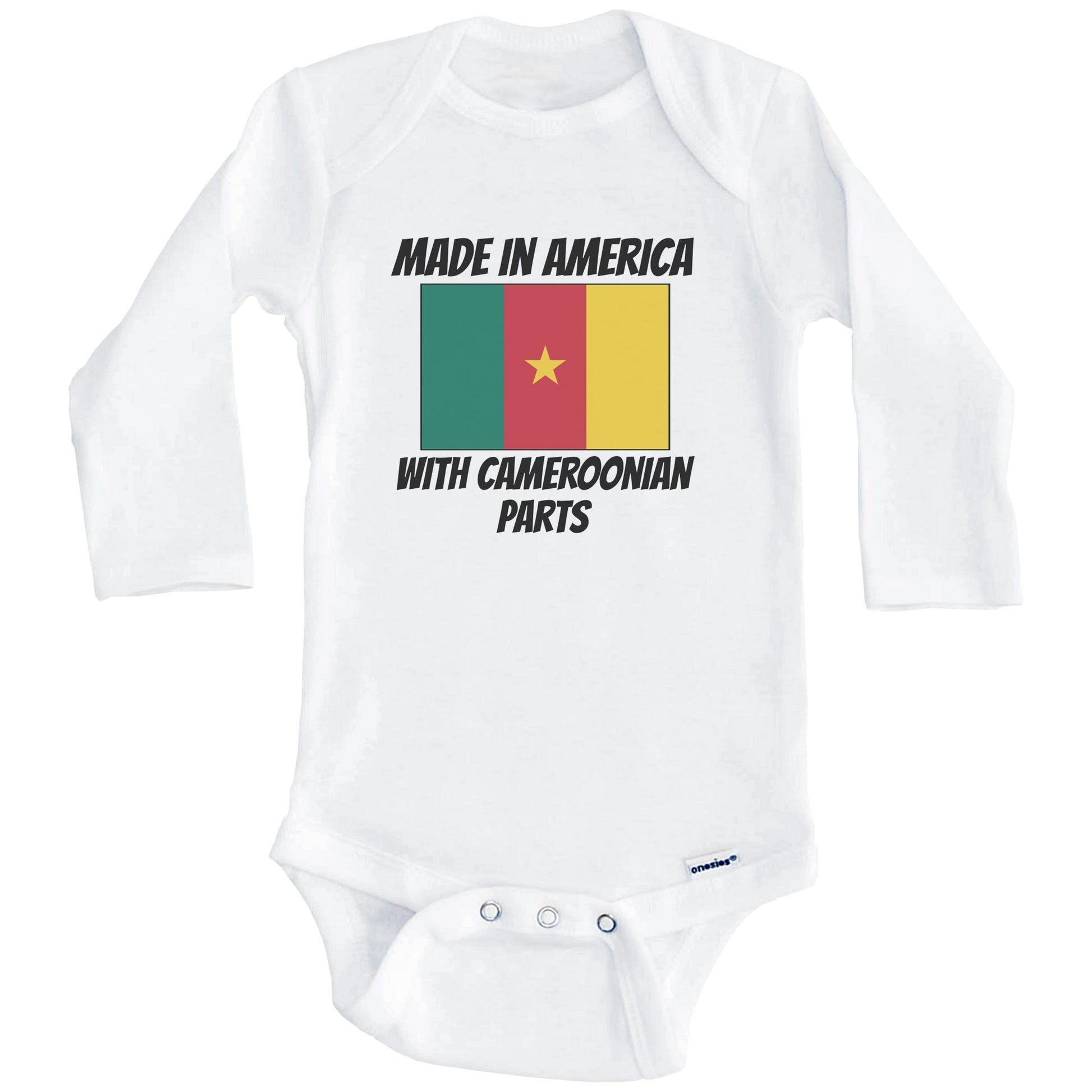 Made In America With Cameroonian Parts Cameroon Flag Funny Baby Onesie (Long Sleeves)
