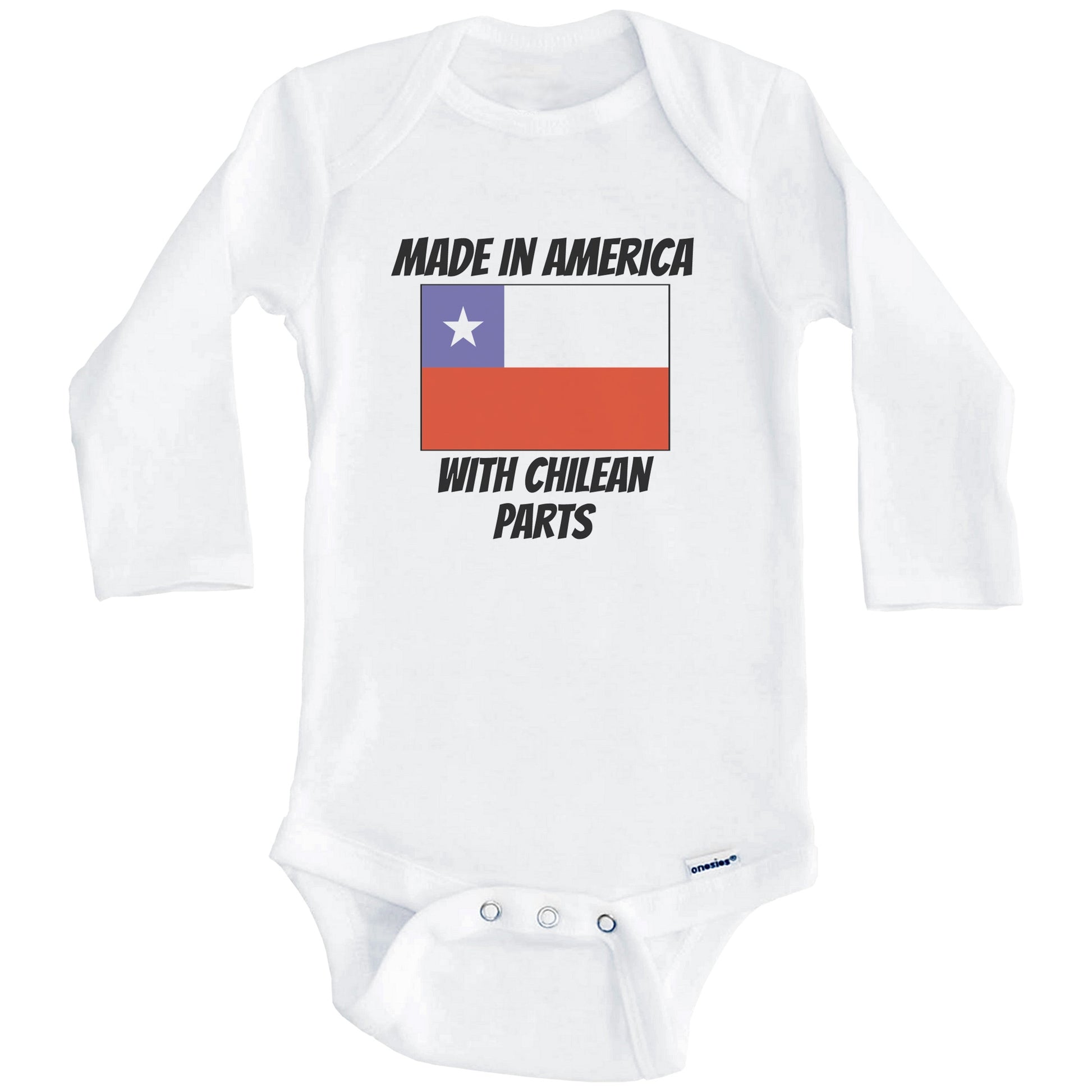 Made In America With Chilean Parts Chile Flag Funny Baby Onesie (Long Sleeves)