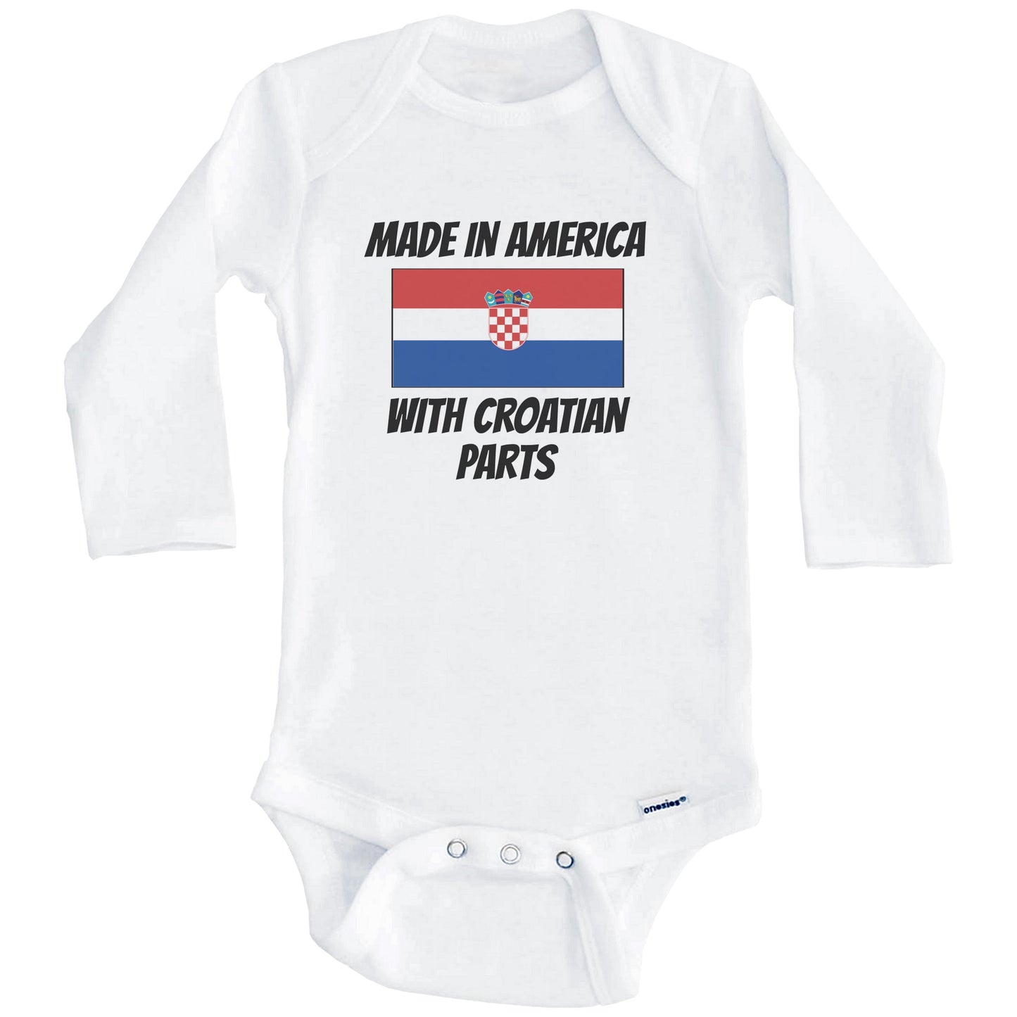 Made In America With Croatian Parts Croatia Flag Funny Baby Onesie (Long Sleeves)