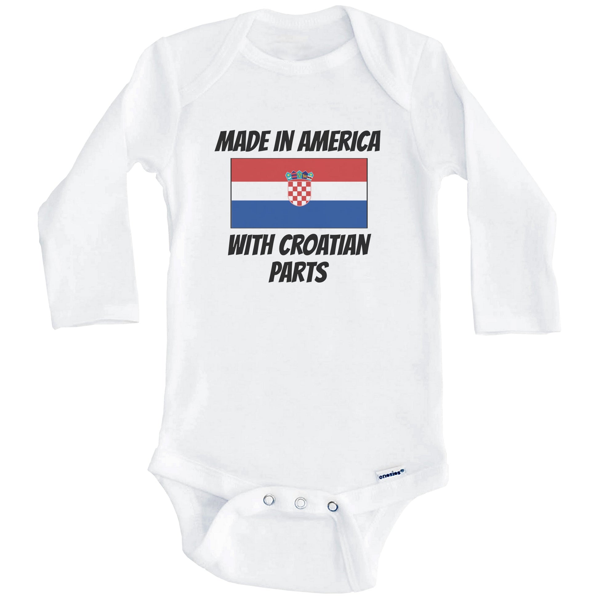 Made In America With Croatian Parts Croatia Flag Funny Baby Onesie (Long Sleeves)