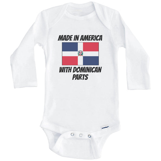 Made In America With Dominican Parts Dominican Republic Flag Funny Baby Onesie (Long Sleeves)