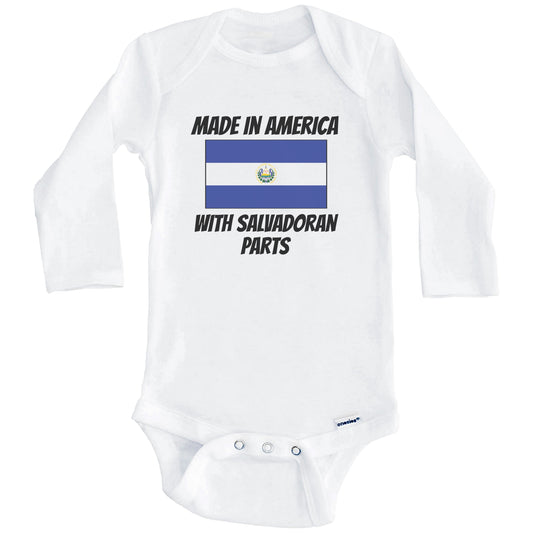 Made In America With Salvadoran Parts El Salvador Flag Funny Baby Onesie (Long Sleeves)