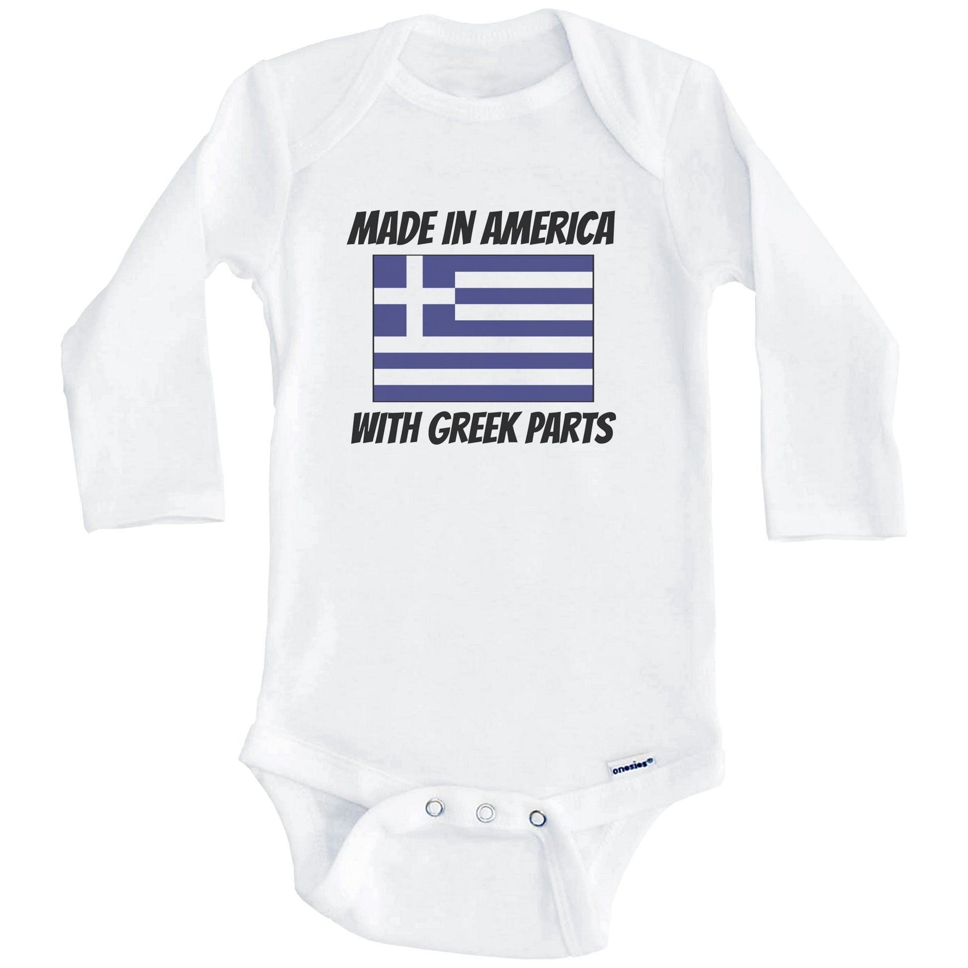 Made In America With Greek Parts Greece Flag Funny Baby Onesie (Long Sleeves)