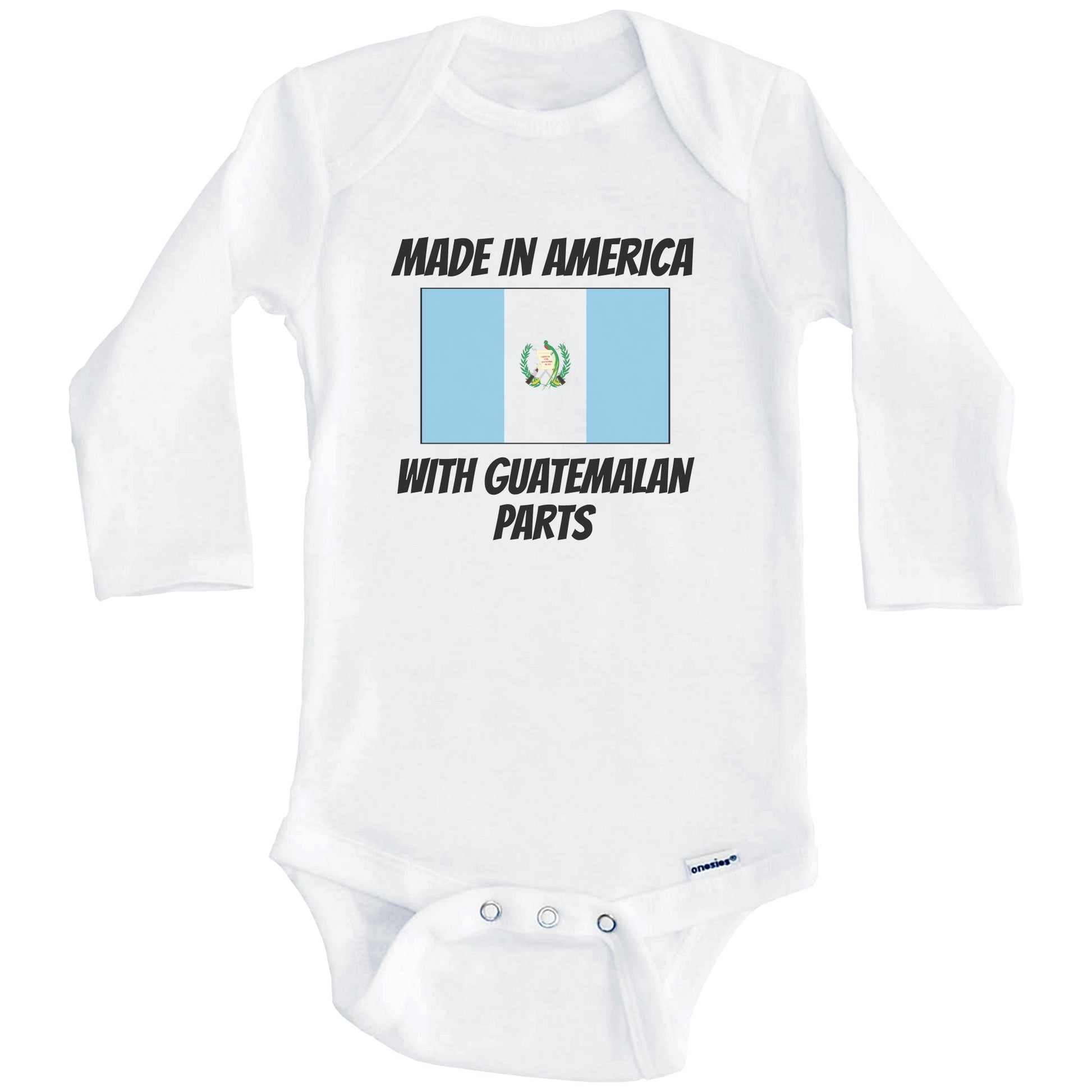 Made In America With Guatemalan Parts Guatemala Flag Funny Baby Onesie (Long Sleeves)