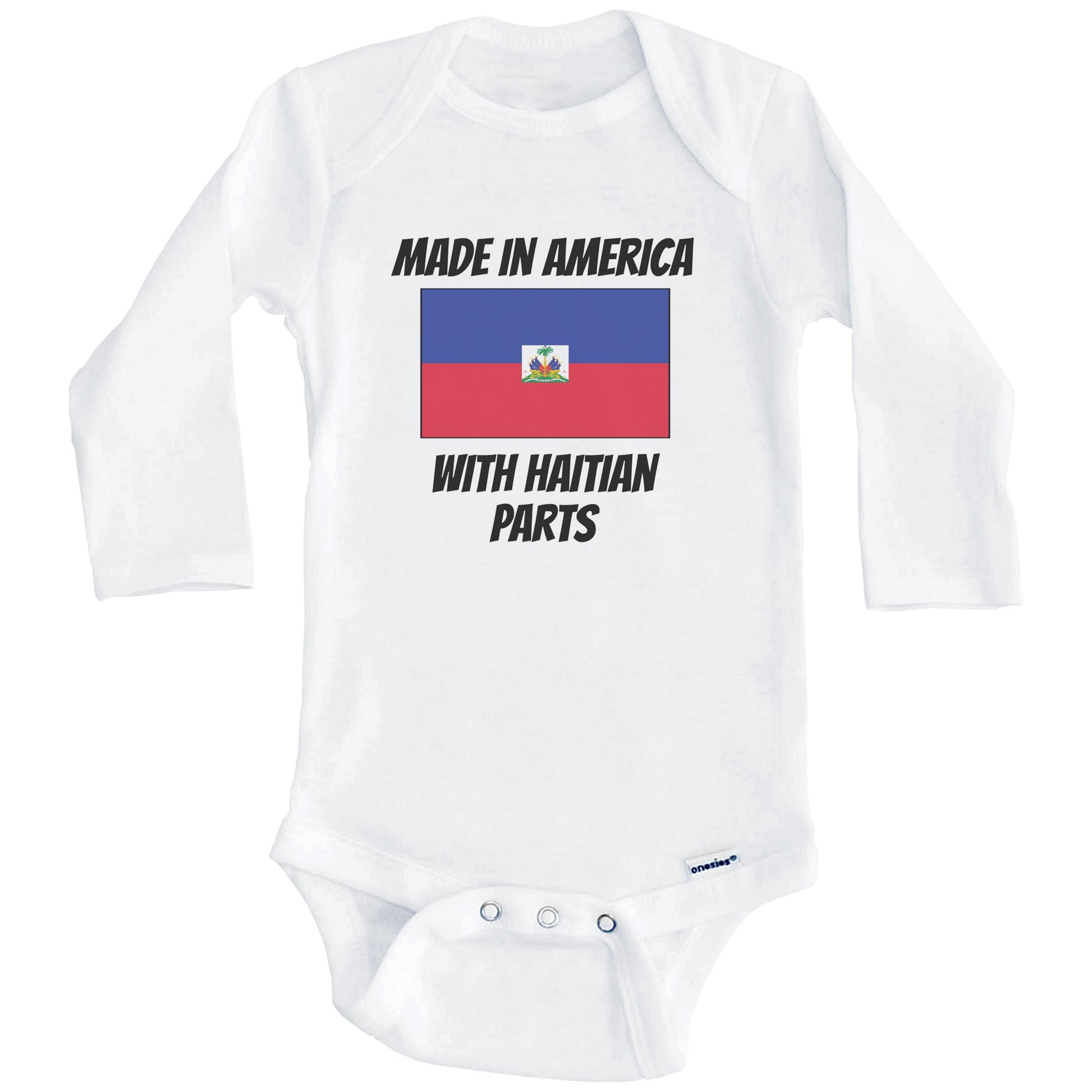 Made In America With Haitian Parts Haiti Flag Funny Baby Onesie (Long Sleeves)