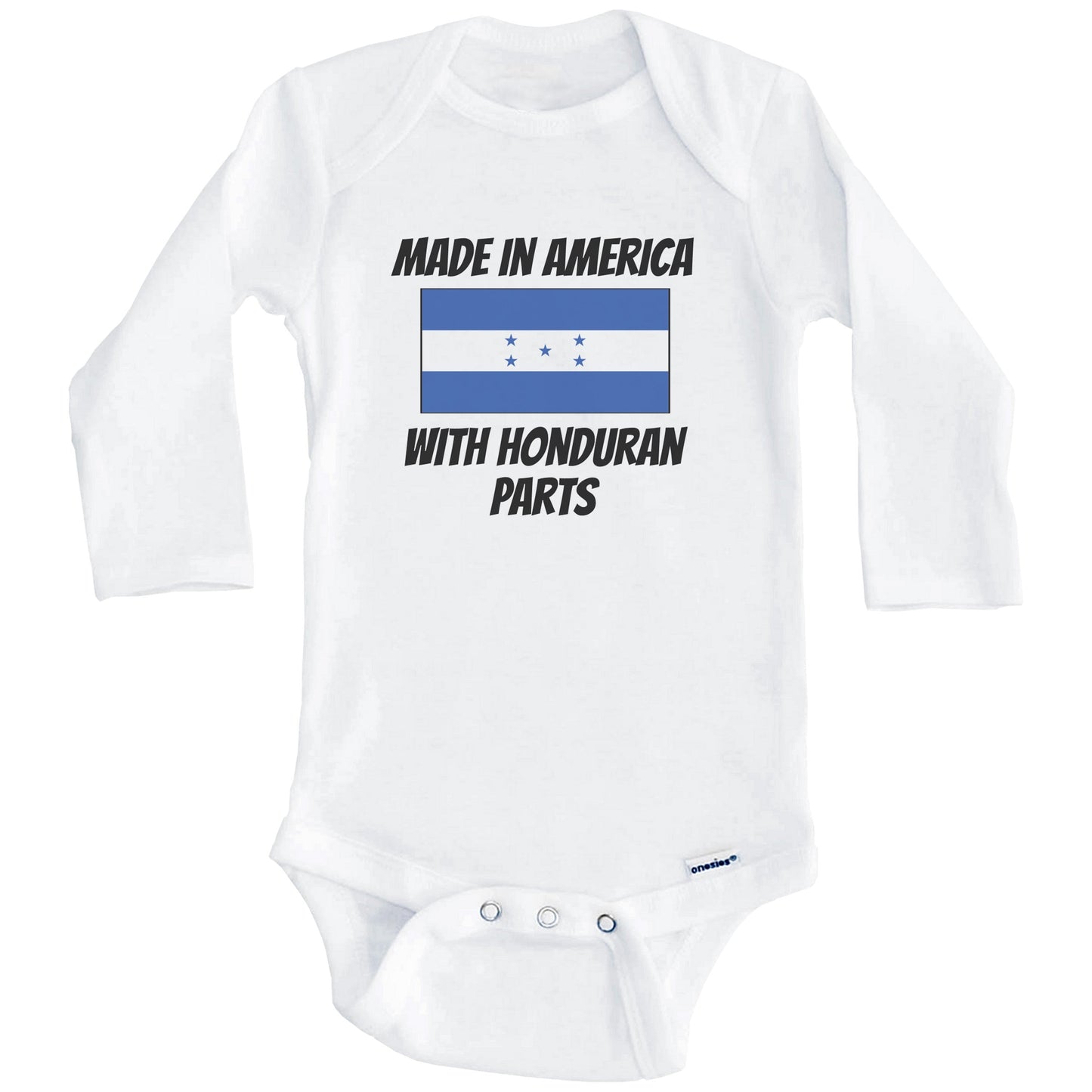 Made In America With Honduran Parts Honduras Flag Funny Baby Onesie (Long Sleeves)