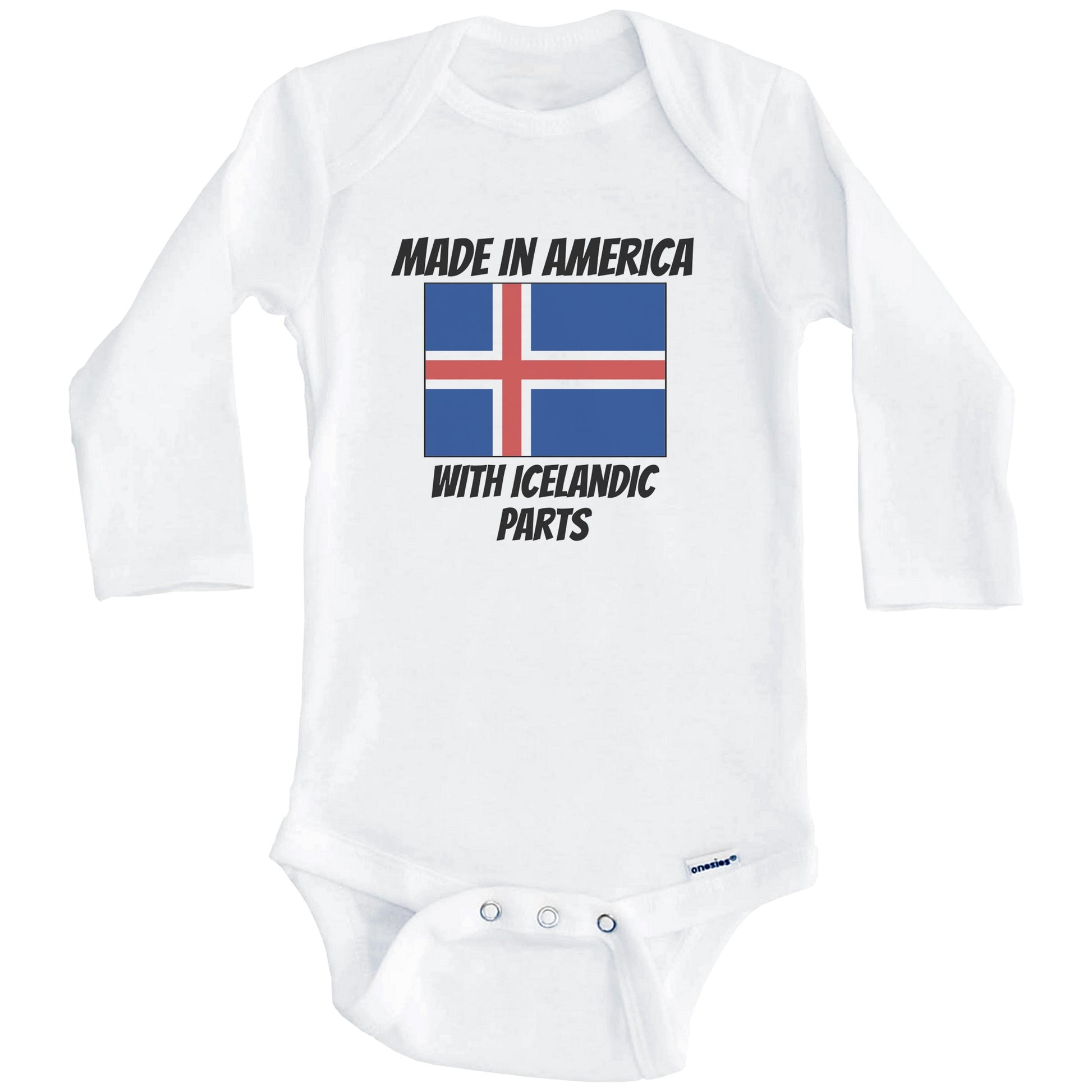 Made In America With Icelandic Parts Iceland Flag Funny Baby Onesie (Long Sleeves)