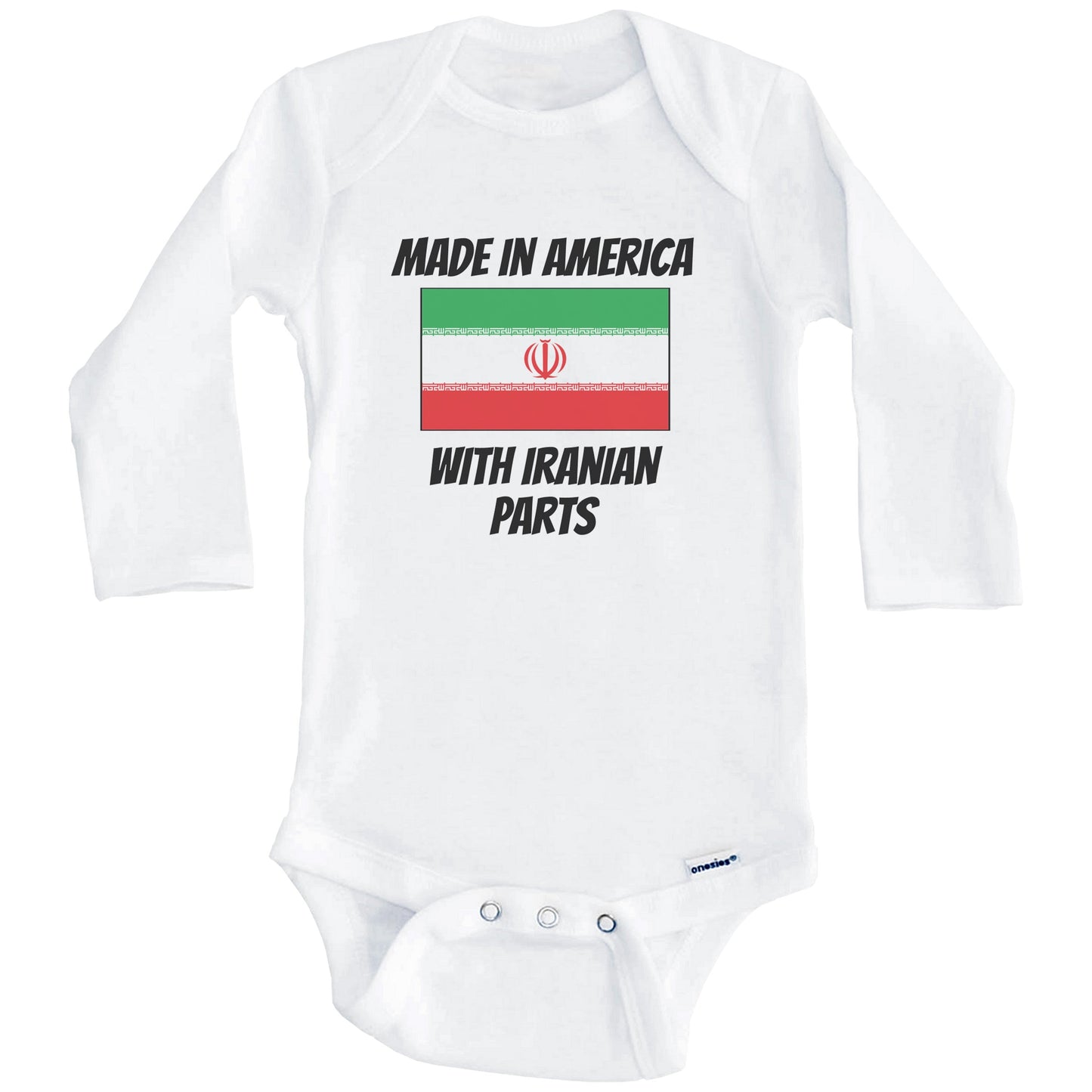 Made In America With Iranian Parts Iran Flag Funny Baby Onesie (Long Sleeves)