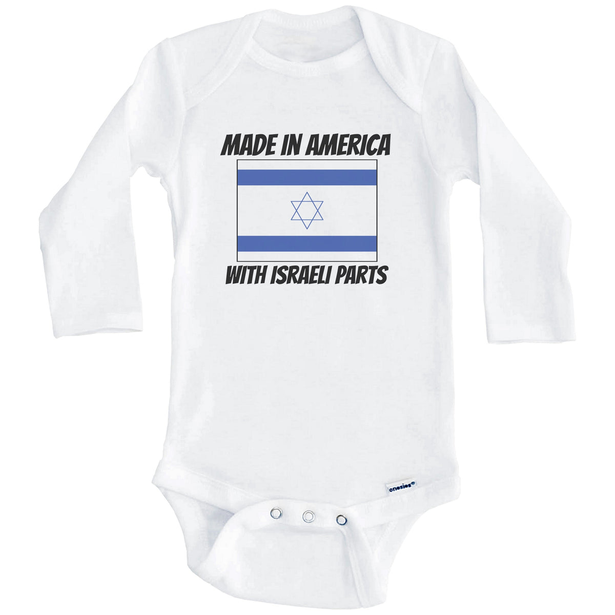 Made In America With Israeli Parts Israel Flag Funny Baby Onesie (Long Sleeves)