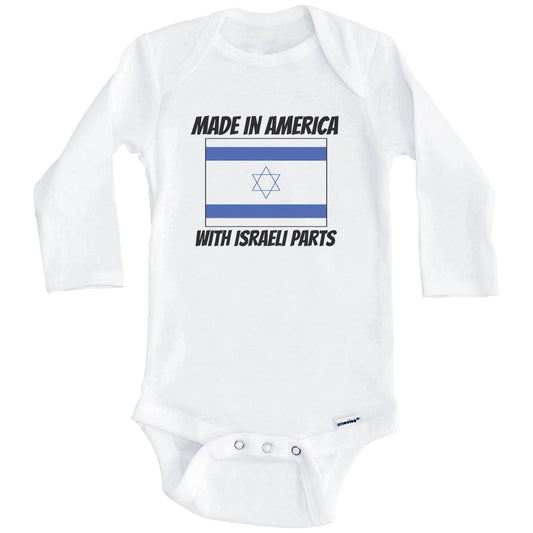 Made In America With Israeli Parts Israel Flag Funny Baby Onesie (Long Sleeves)