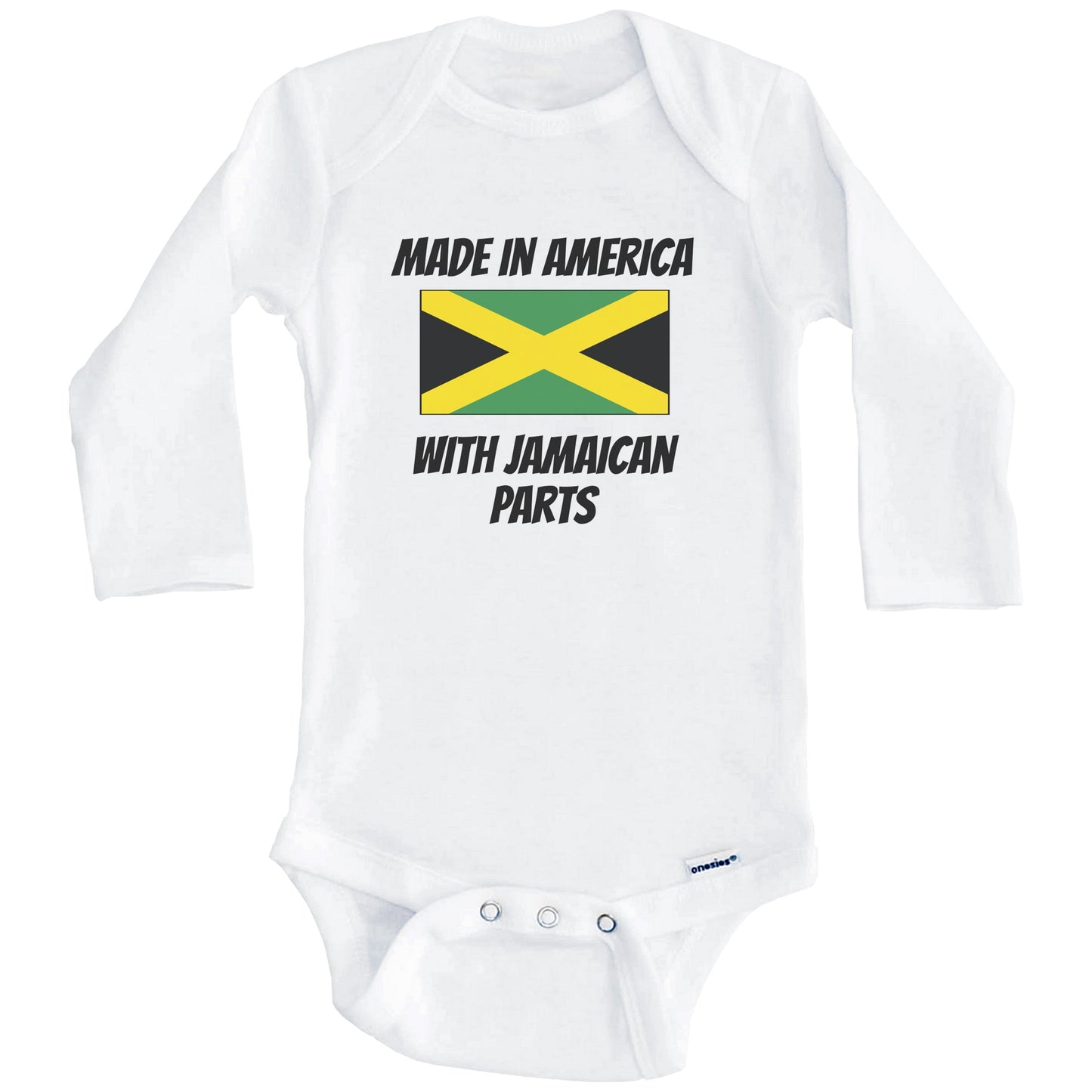 Made In America With Jamaican Parts Jamaica Flag Funny Baby Onesie (Long Sleeves)
