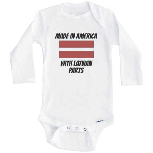 Made In America With Latvian Parts Latvia Flag Funny Baby Onesie (Long Sleeves)