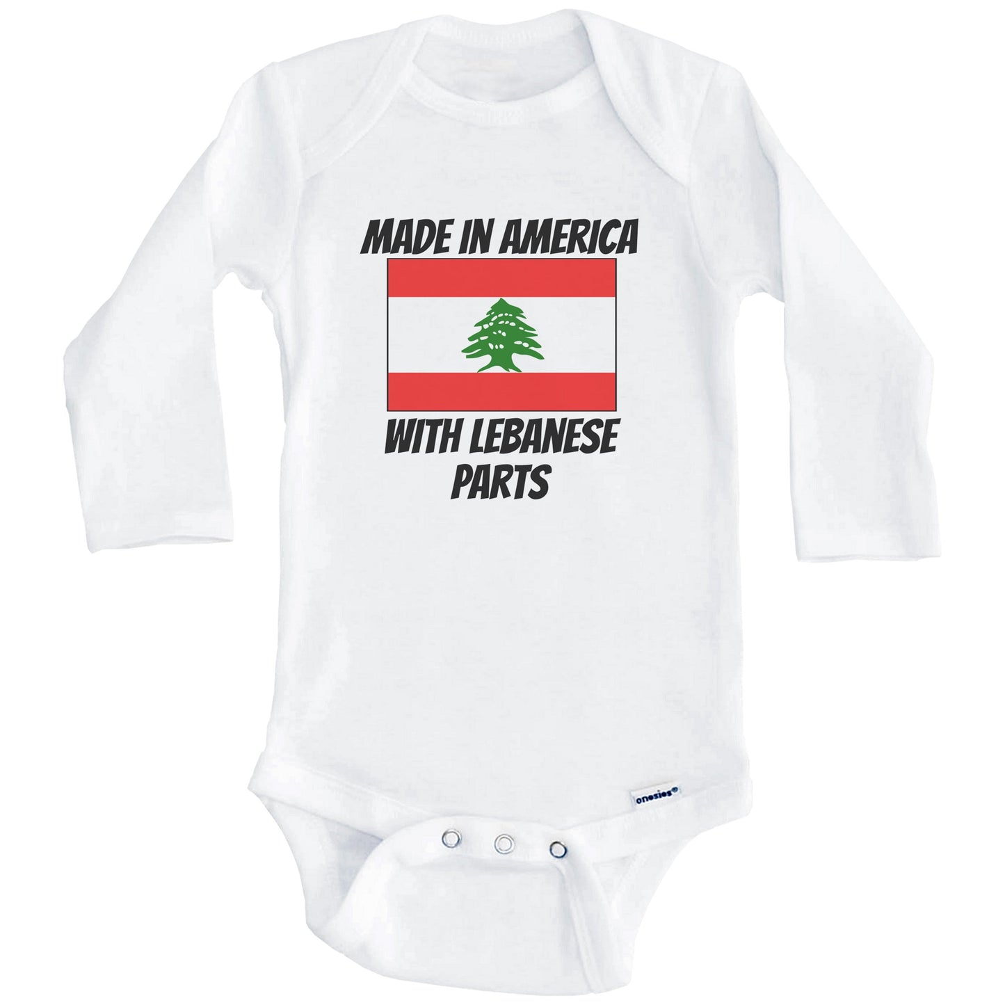 Made In America With Lebanese Parts Lebanon Flag Funny Baby Onesie (Long Sleeves)