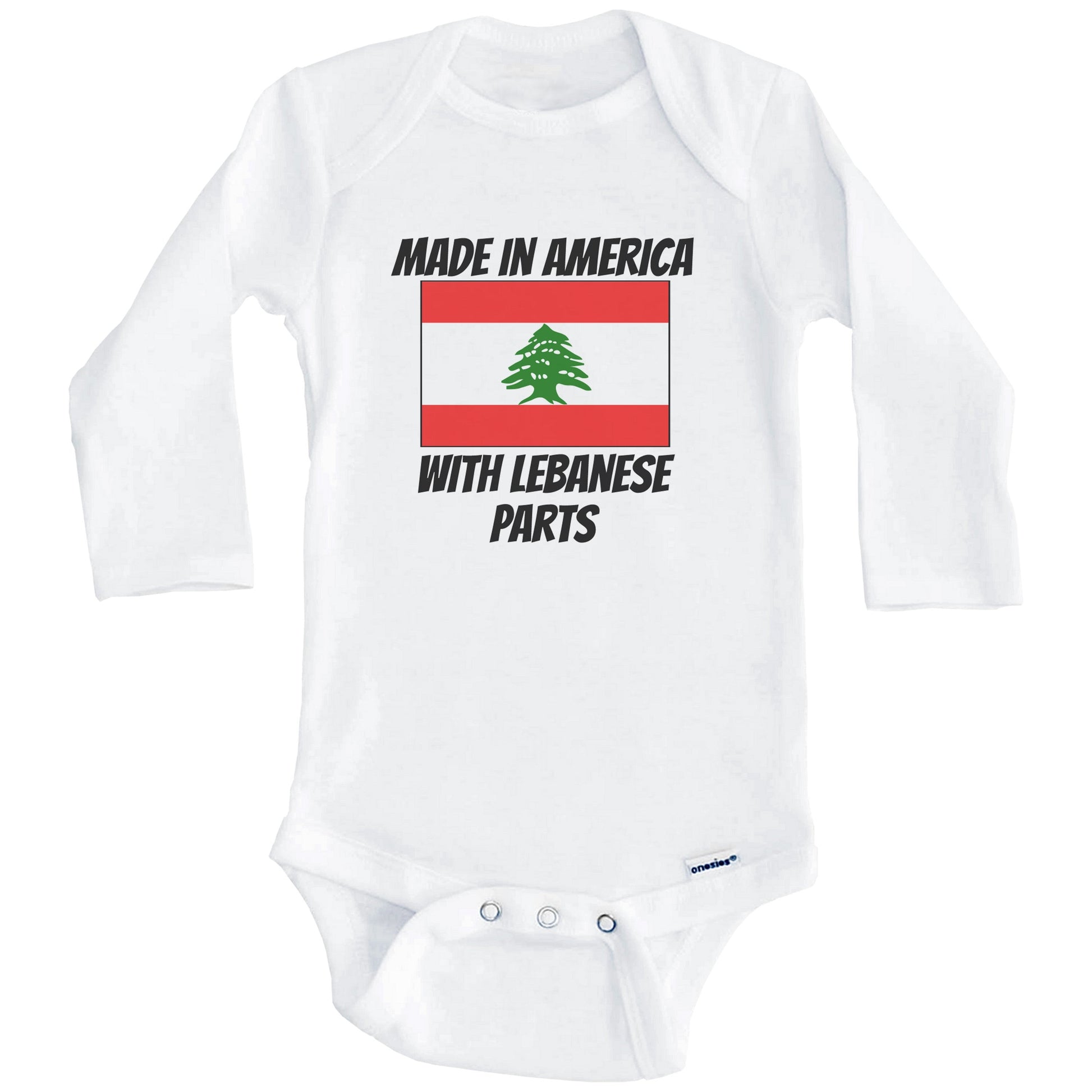 Made In America With Lebanese Parts Lebanon Flag Funny Baby Onesie (Long Sleeves)