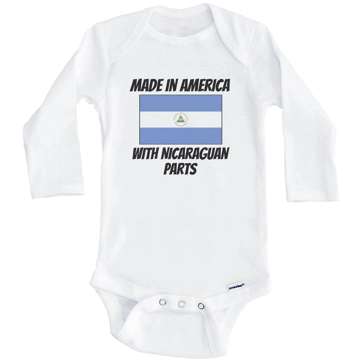 Made In America With Nicaraguan Parts Nicaragua Flag Funny Baby Onesie (Long Sleeves)