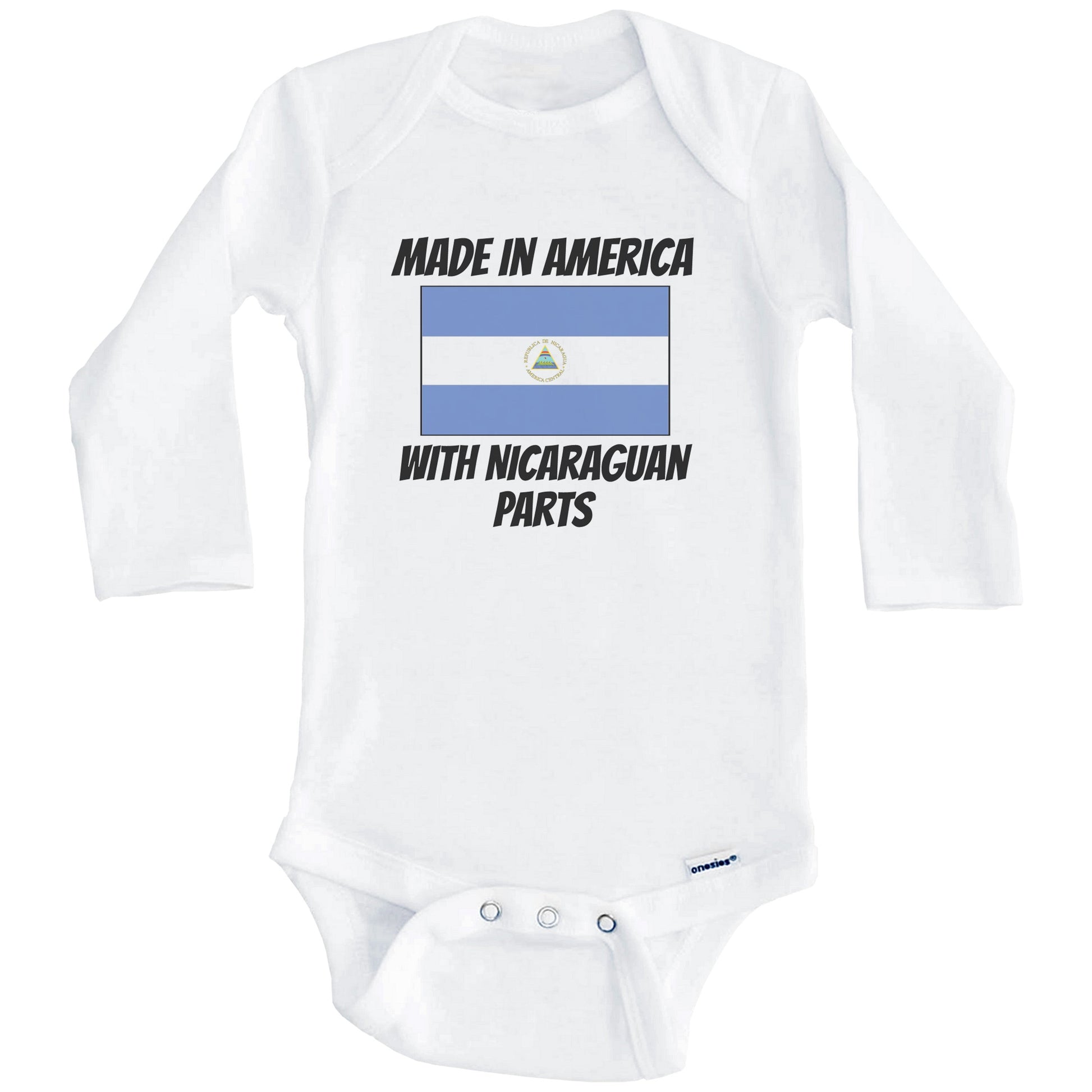 Made In America With Nicaraguan Parts Nicaragua Flag Funny Baby Onesie (Long Sleeves)