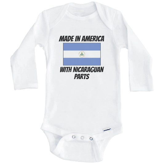 Made In America With Nicaraguan Parts Nicaragua Flag Funny Baby Onesie (Long Sleeves)