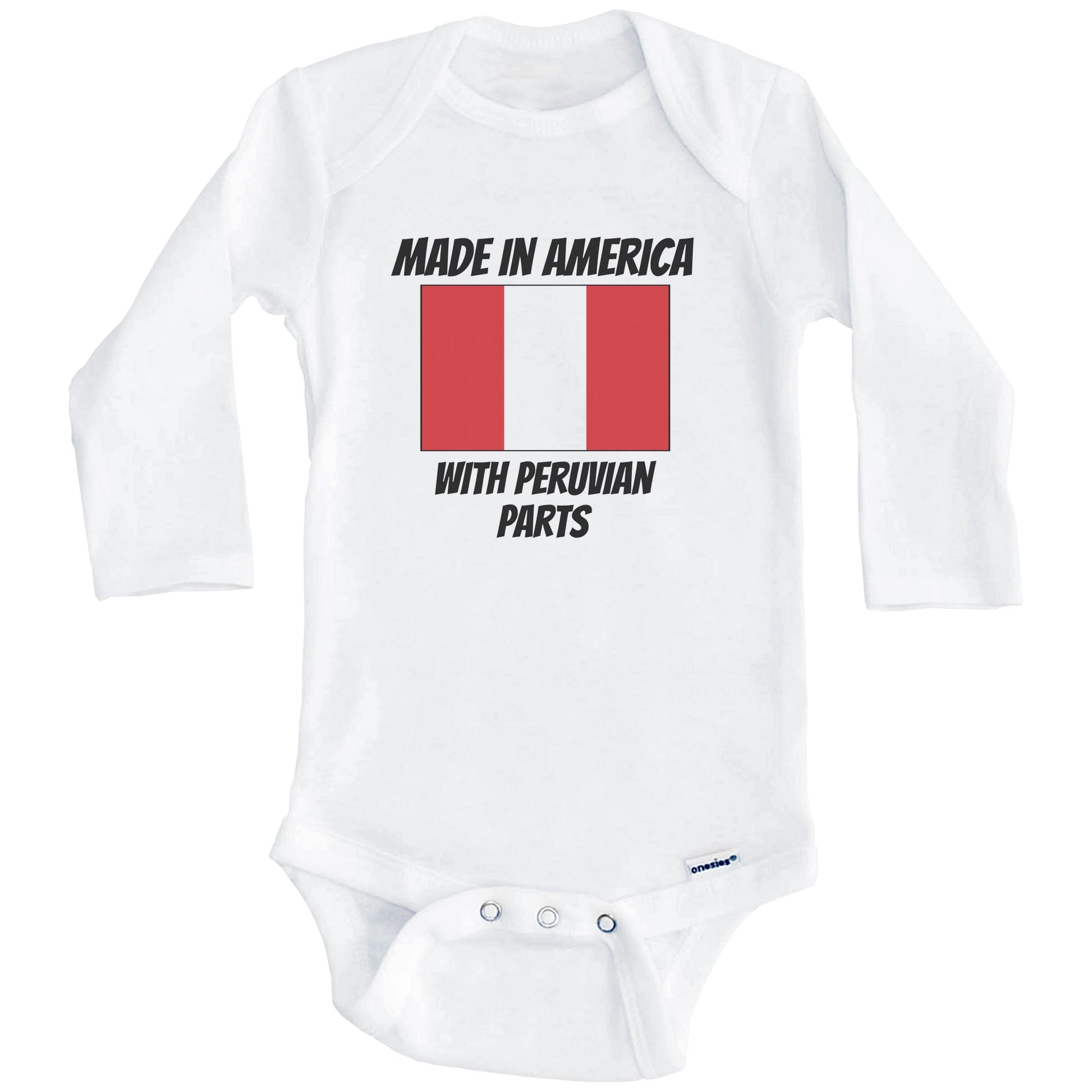 Made In America With Peruvian Parts Peru Flag Funny Baby Onesie (Long Sleeves)