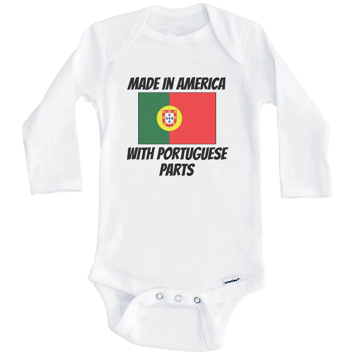 Made In America With Portuguese Parts Portugal Flag Funny Baby Onesie (Long Sleeves)