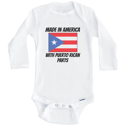 Made In America With Puerto Rican Parts Puerto Rico Flag Funny Baby Onesie (Long Sleeves)
