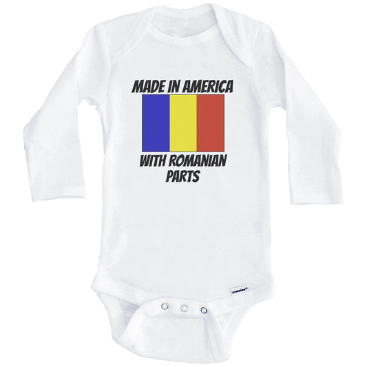 Made In America With Romanian Parts Romania Flag Funny Baby Onesie (Long Sleeves)
