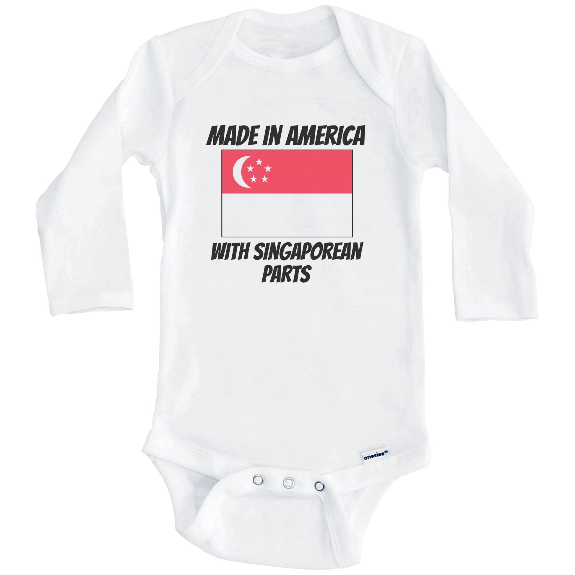 Made In America With Singaporean Parts Singapore Flag Funny Baby Onesie (Long Sleeves)