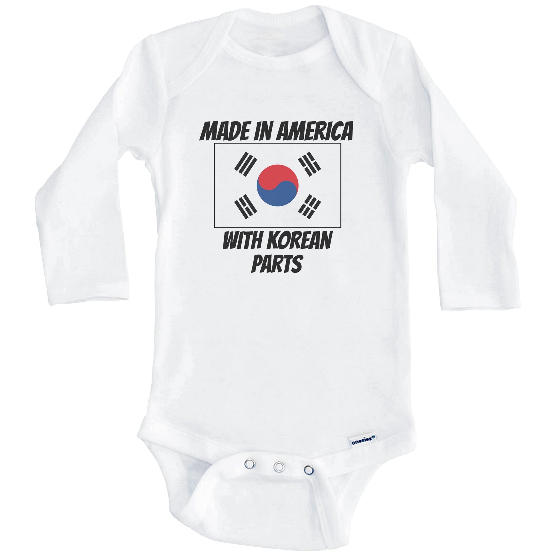 Made In America With Korean Parts South Korea Flag Funny Baby Onesie (Long Sleeves)