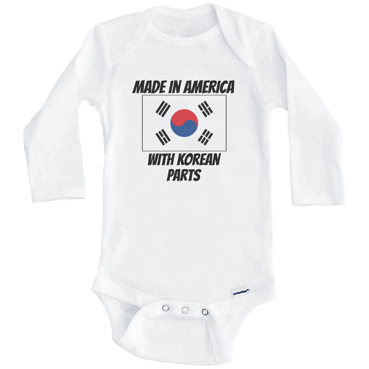 Made In America With Korean Parts South Korea Flag Funny Baby Onesie (Long Sleeves)