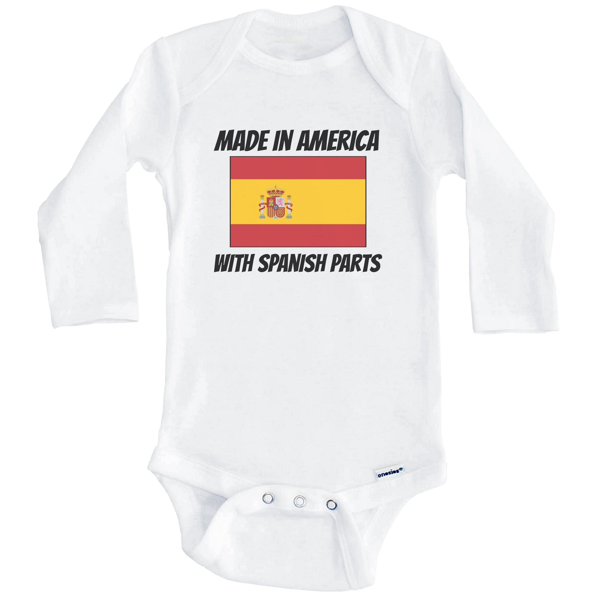 Made In America With Spanish Parts Spain Flag Funny Baby Onesie (Long Sleeves)